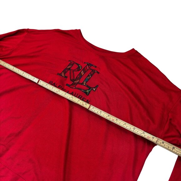 Lauren Ralph Lauren Red Long Sleeve Womens Top With Plaid RLL Logo Size XL - Picture 7 of 10